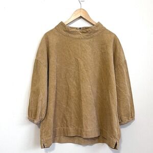 Poetry Womens Couduroy Mock Neck Shirt Size 14 Tan Organic Cotton Hemp Lagenlook